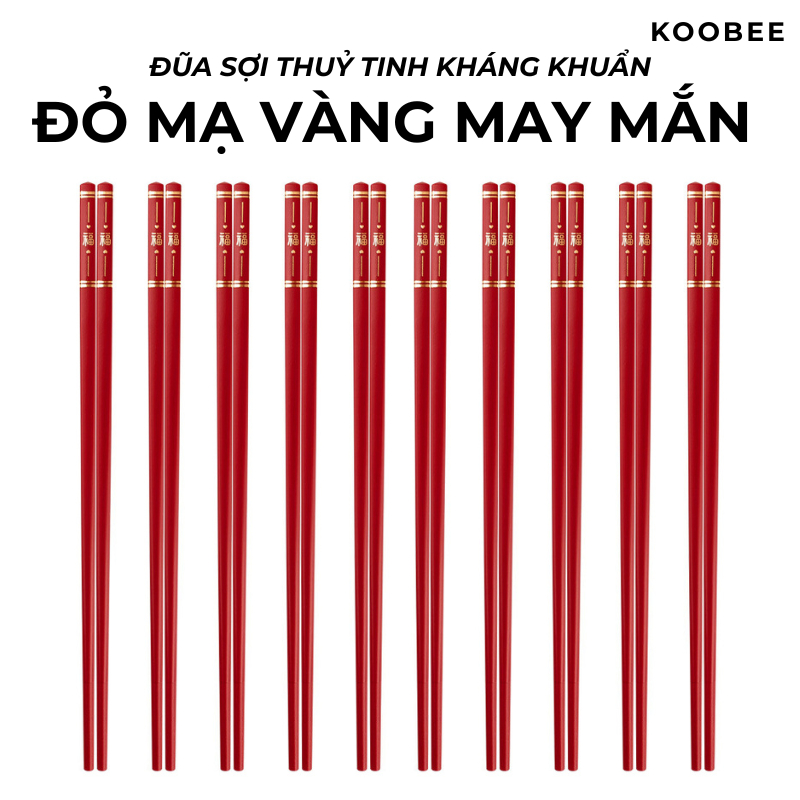 [10 ĐÔI] Đũa Màu Đỏ Mạ Vàng Kháng Khuẩn Cao Cấp – Đũa Ăn Cơm Sợi Thủy Tinh Chịu Nhiệt Cho Gia Đình, Đám Cưới, Hỷ Sự