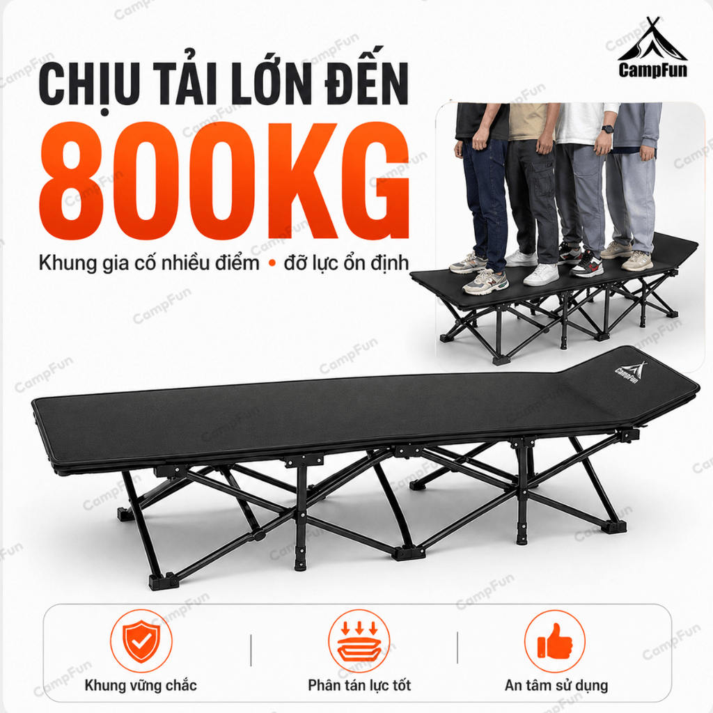 Ghế Nằm Gấp Gọn 178/190CM Có Nệm Êm Ái, Vải Oxford Cao Cấp Chịu Tải 800kg Kèm Túi Đựng Cho Văn Phòng Cắm Trại Dã Ngoại