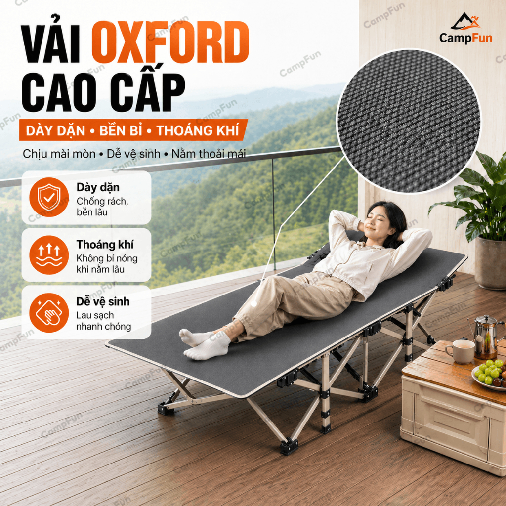 Ghế Nằm Gấp Gọn 178/190CM Có Nệm Êm Ái, Vải Oxford Cao Cấp Chịu Tải 800kg Kèm Túi Đựng Cho Văn Phòng Cắm Trại Dã Ngoại