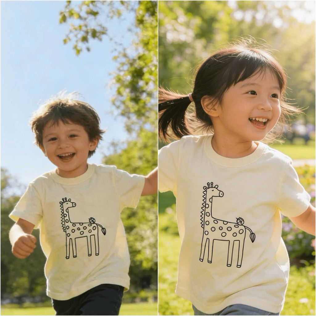 Áo Phông Bé Trai Bé Gái Ngắn Tay Xuất Dư F0902 In Hình Dễ Thương Size 80-95 (8-14kg)