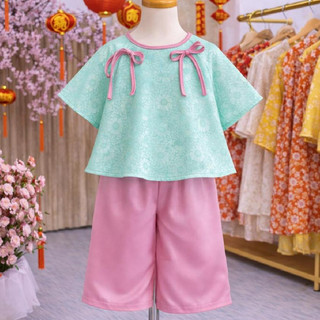 Bộ đồ bà ba bé gái chất lụa gấm cao cấp chơi Trung Thu, Pháp phục đi chùa cho bé phối nơ xinh xắn dễ thương BB03-BIATON
