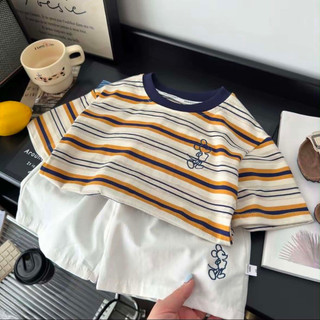 Bộ quần áo bé trai cotton thoáng mát mùa hè size 1-5 tuổi phong cách hàn quốc