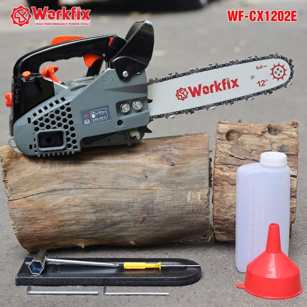 Máy cưa xích dùng xăng WORKFIX WF-CX1202E, Công suất 900W, Lam 12INCH, Động cơ xăng 2 thì 25.4CC mạnh mẽ