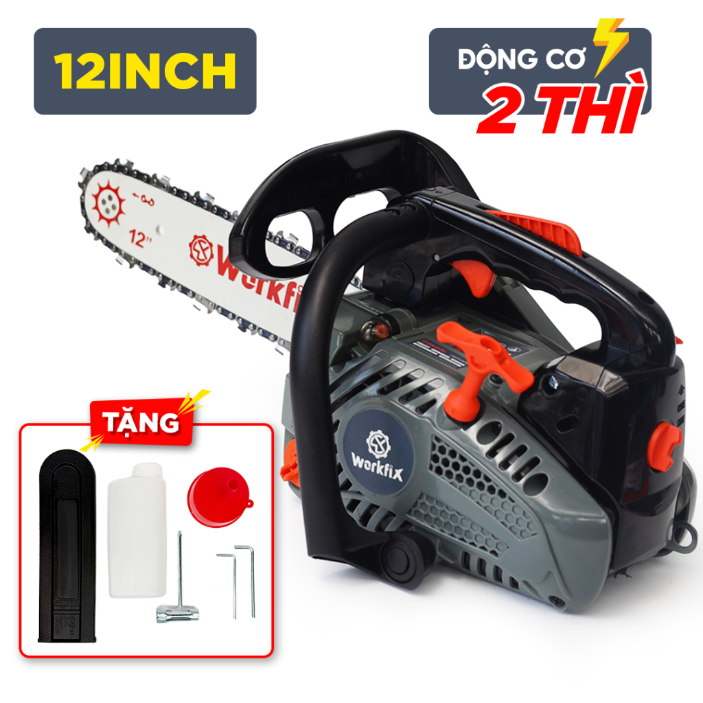 Máy cưa xích dùng xăng WORKFIX WF-CX1202E, Công suất 900W, Lam 12INCH, Động cơ xăng 2 thì 25.4CC mạnh mẽ