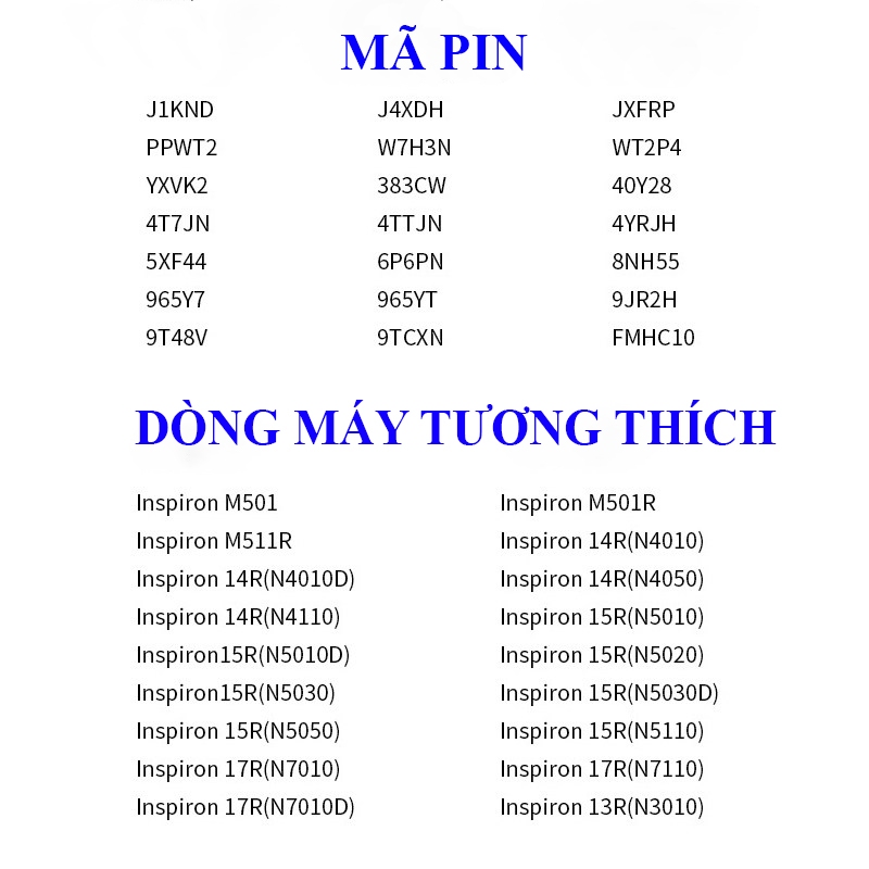 Pin Dell J1KND N4010 N5010 M4040 M4110 M5010 N4050 N5110 N4110 BH 12 Tháng