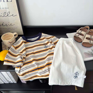 Bộ quần áo bé trai cotton thoáng mát mùa hè size 1-5 tuổi phong cách hàn quốc