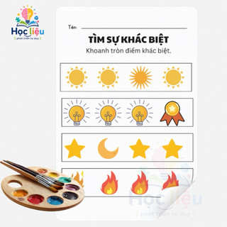 Học Liệu Tư Duy Cho Bé – Tìm Hình Khác Biệt Nhiều Chủ Đề (A4/A5 Tờ Rời)