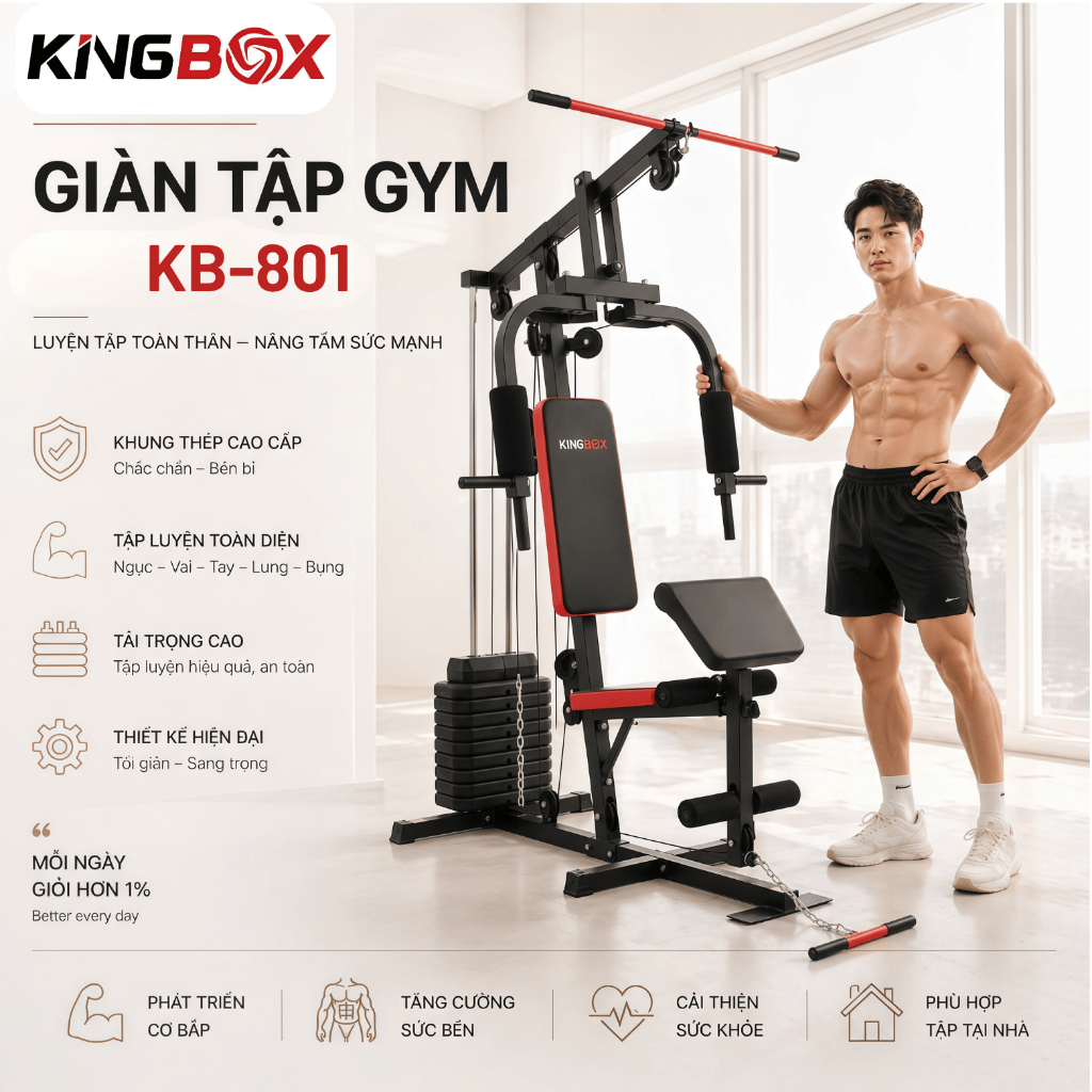 Giàn tập tạ đa năng KINGBOX KB-801, Nhập khẩu chính hãng ( Bảo hành 36 ...