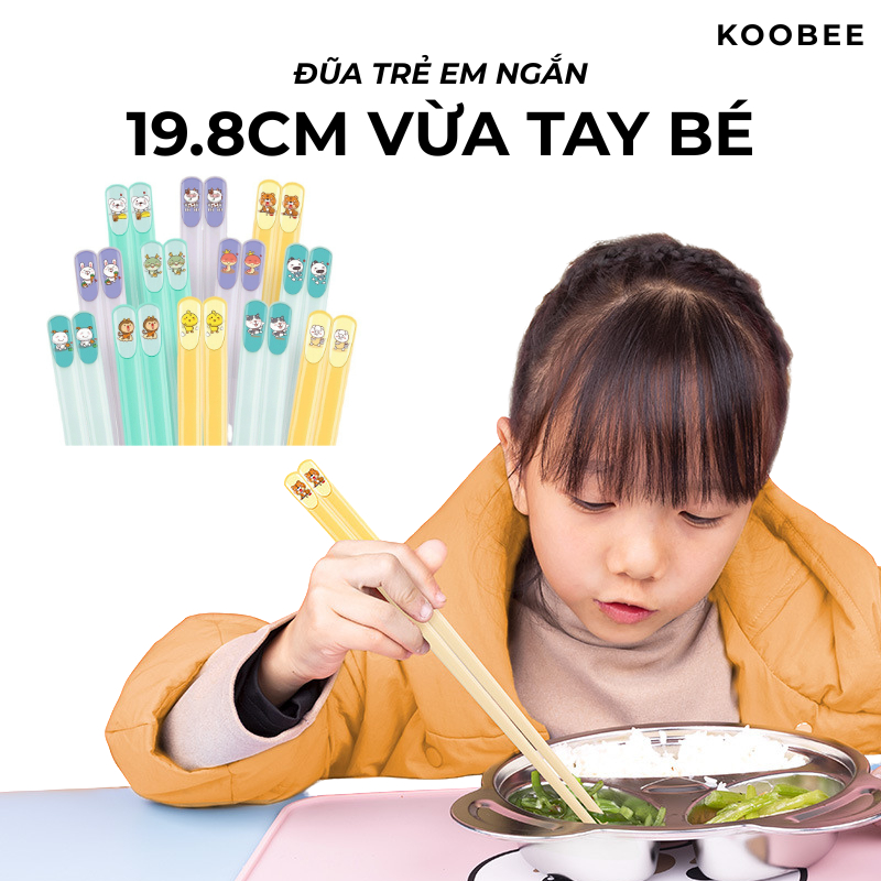 Đũa Trẻ Em Ngắn 19.8cm – Chất Liệu Sợi Thủy Tinh Cao Cấp, Không BPA, Kháng Khuẩn & Chịu Nhiệt Tốt | KOOBEE 016