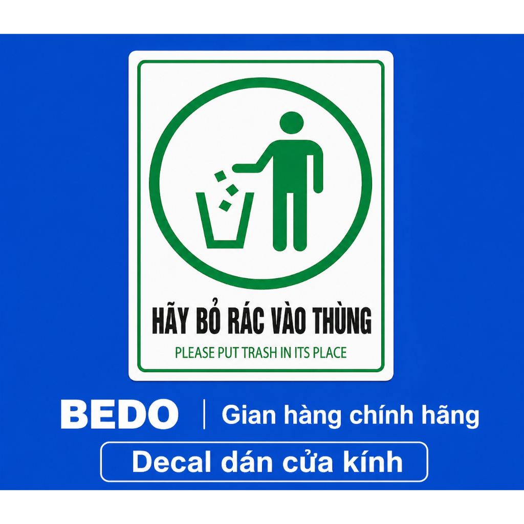 Decal Nhắc Nhở BEDO 15x20cm Dán Tường Cấm Hút Thuốc Tắt Điện Bỏ Rác Chống Nước Dễ Dán