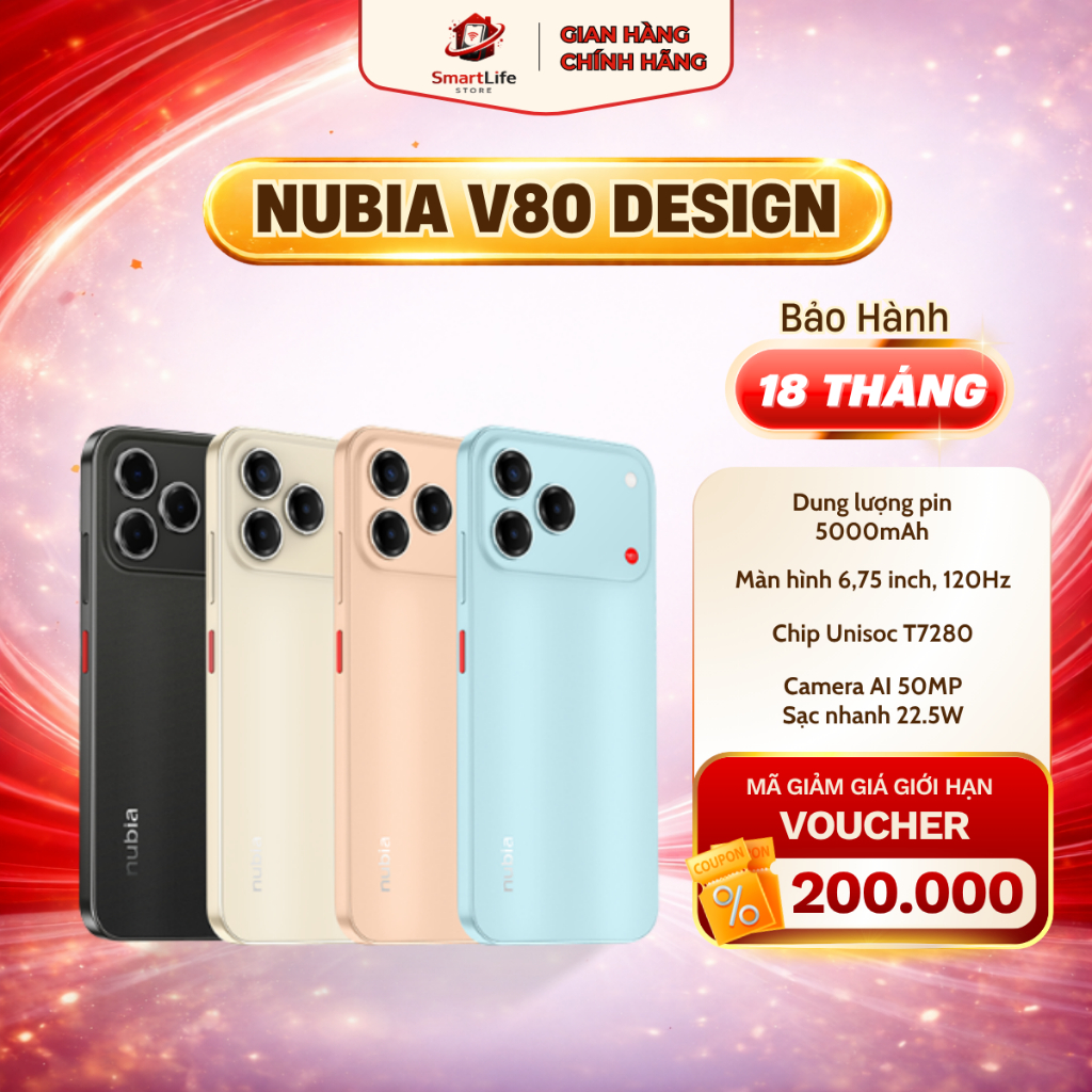 Điện thoại Nubia V80 Design 4GB + 128GB hàng Quốc Tế chính hãng - Bảo hành 18 tháng
