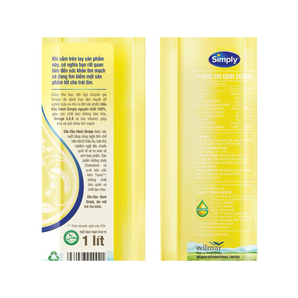 Dầu Đậu Nành Simply 1L -2L– 100% Nguyên Chất, Giàu Omega 3-6-9, Tốt Cho Tim Mạch, Chiên Xào Thơm Ngon là