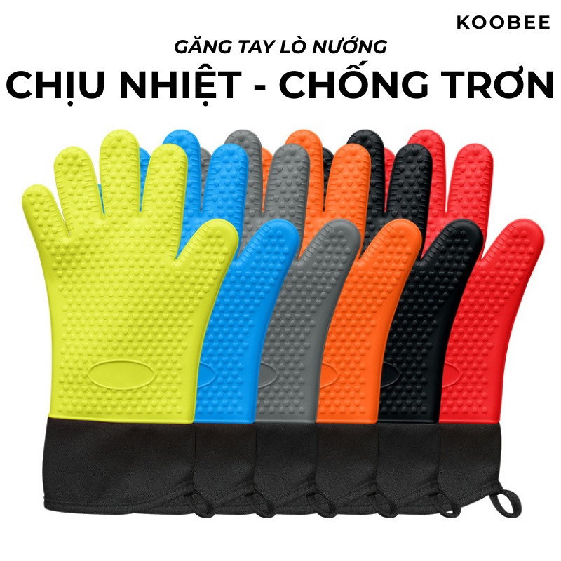 Găng Tay Silicon Lót Nỉ Cách Nhiệt KOOBEE Bao Tay Lò Nướng Lò Vi Sóng 2 Lớp Chống Bỏng Chịu Nhiệt Độ Cao 230°C | 043