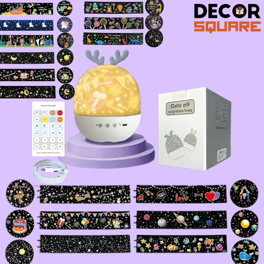 Set Combo Quà Tặng Cho Bé Trai Decor Square - Đèn Chiếu Sao & Đèn Ngủ Mini (Kèm Hộp Quà + Túi Giấy)