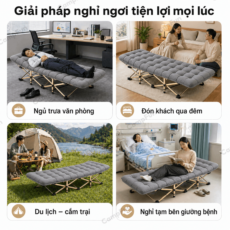 Ghế Nằm Gấp Gọn 178/190CM Có Nệm Êm Ái, Vải Oxford Cao Cấp Chịu Tải 800kg Kèm Túi Đựng Cho Văn Phòng Cắm Trại Dã Ngoại