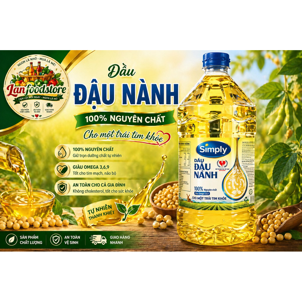 Dầu Đậu Nành Simply 1L -2L– 100% Nguyên Chất, Giàu Omega 3-6-9, Tốt Cho Tim Mạch, Chiên Xào Thơm Ngon là