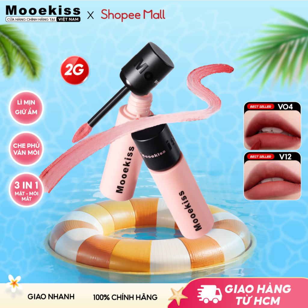 [KOC] Son kem lì Mooekiss dạng bùn không gây khô da dưỡng ẩm lâu trôi làm sáng tone da V01 2g