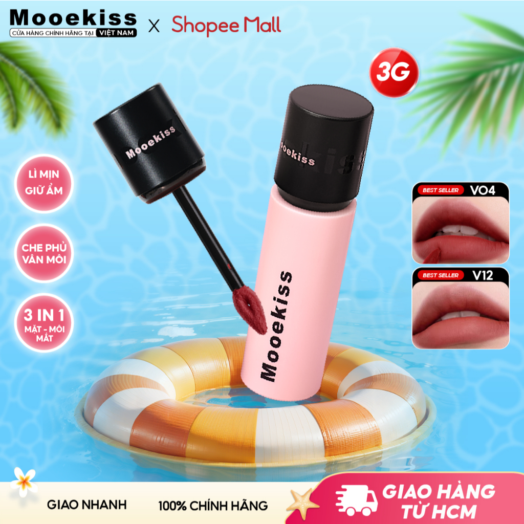 [KOC] Son lì Mooekiss Velvet Matte Lipstick giúp giảm thâm môi làm sáng tông da phù hợp với da vàng 17 màu V01 3g