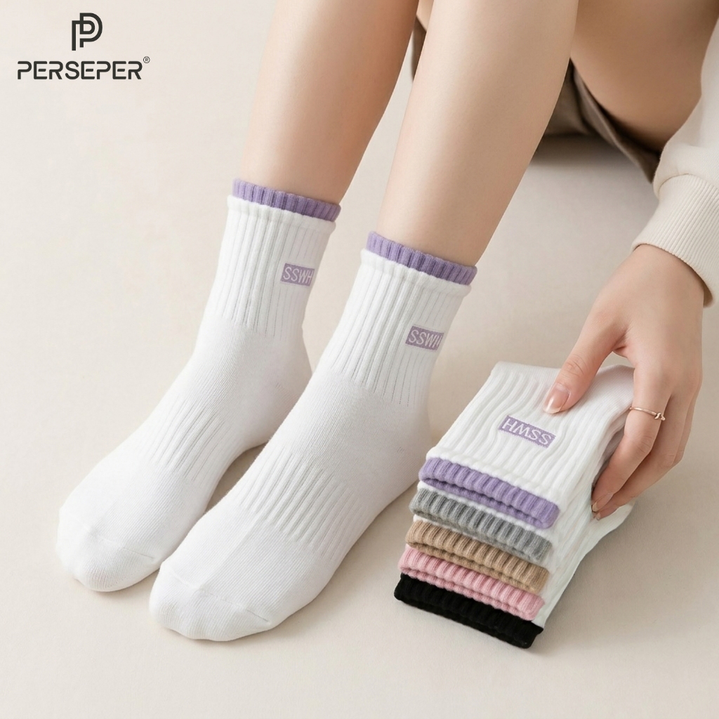 Tất vớ nữ cổ trung cổ viền màu thời trang, chất liệu mềm mịn thoáng khí - Ekiu Perseper