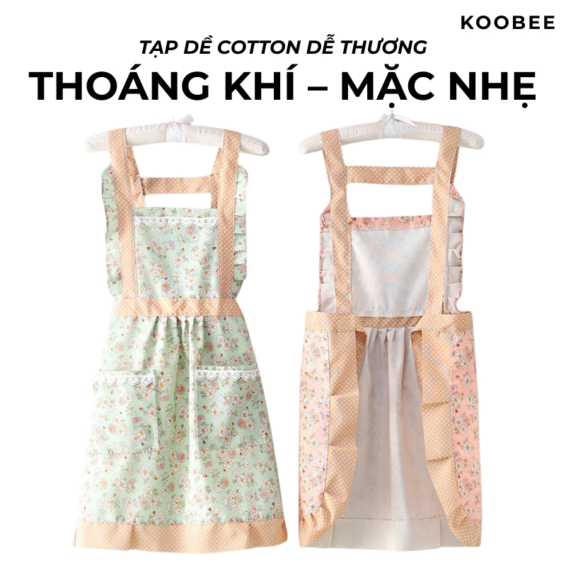 Tạp dề nấu ăn nữ KooBee vải canvas hoạ tiết hoa nhí thắt lưng thoáng khí phong cách Vintage công chúa Hàn Quốc | 147