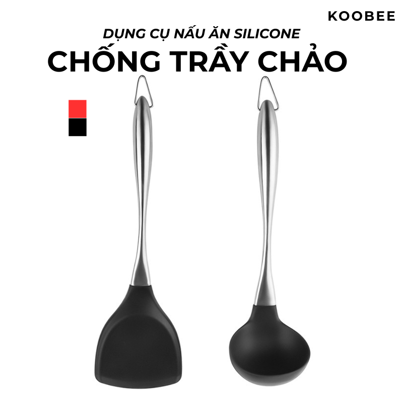Bộ Muôi Múc Canh và Xẻng Nấu Ăn Silicon KOOBEE Chống Dính, Chịu Nhiệt Cao – Xào, Đảo, Lật Thức Ăn Không Trầy Chảo (NB70)