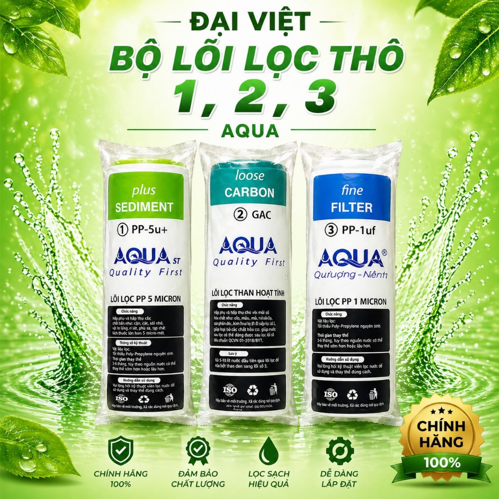 Combo 3 lõi lọc thô 123 AQUA chính hãng giá rẻ