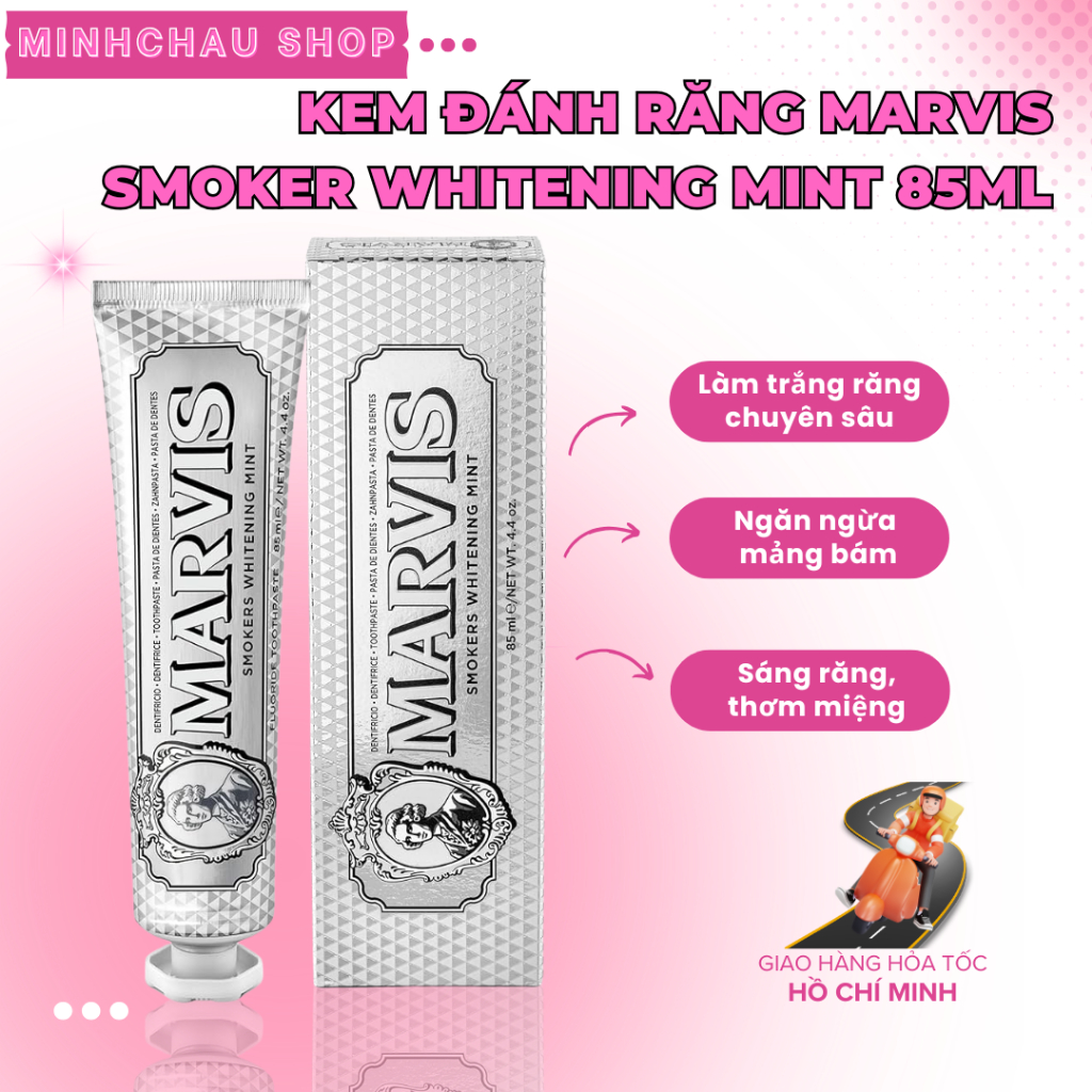 (Marvis chính hãng) Kem Đánh Răng MARVIS SMOKERS WHITENING MINT 85ml (Hương bạc hà) - Hơi thở thơm mát hỗ trợ trắng răng