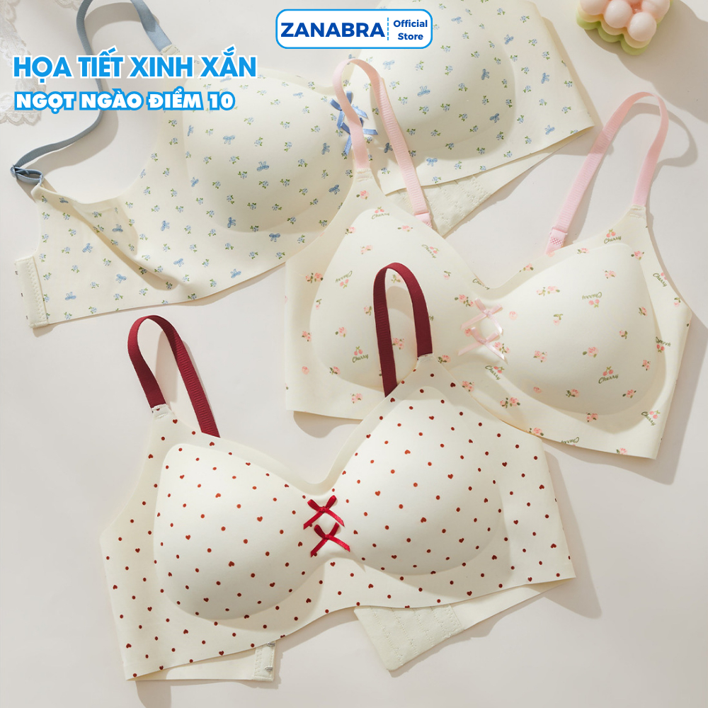 [ BST MỚI 2026 ] Áo ngực đúc su không gọng họa tiết dễ thương, Áo lót nữ đệm 1.5cm mềm mại thoáng mát ZANABRA A967