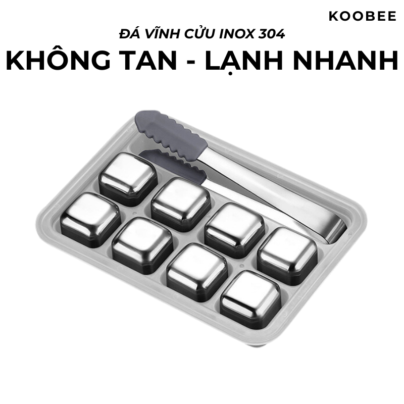 Đá vĩnh cửu Inox 304 cao cấp không tan lạnh sâu làm đá viên uống rượ u bi a (hộp từ 4 viên tặng kẹp gắp)| 013