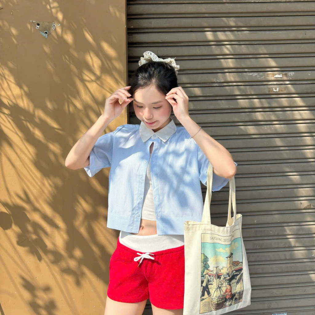 [BST Hè 2026] Áo Sơ Mi Croptop Tay Ngắn, Form Rộng Sọc Nhẹ, Phong Cách Hàn Quốc - SM001 - VIESOUL