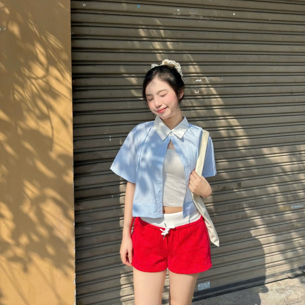 [BST Hè 2026] Áo Sơ Mi Croptop Tay Ngắn, Form Rộng Sọc Nhẹ, Phong Cách Hàn Quốc - SM001 - VIESOUL