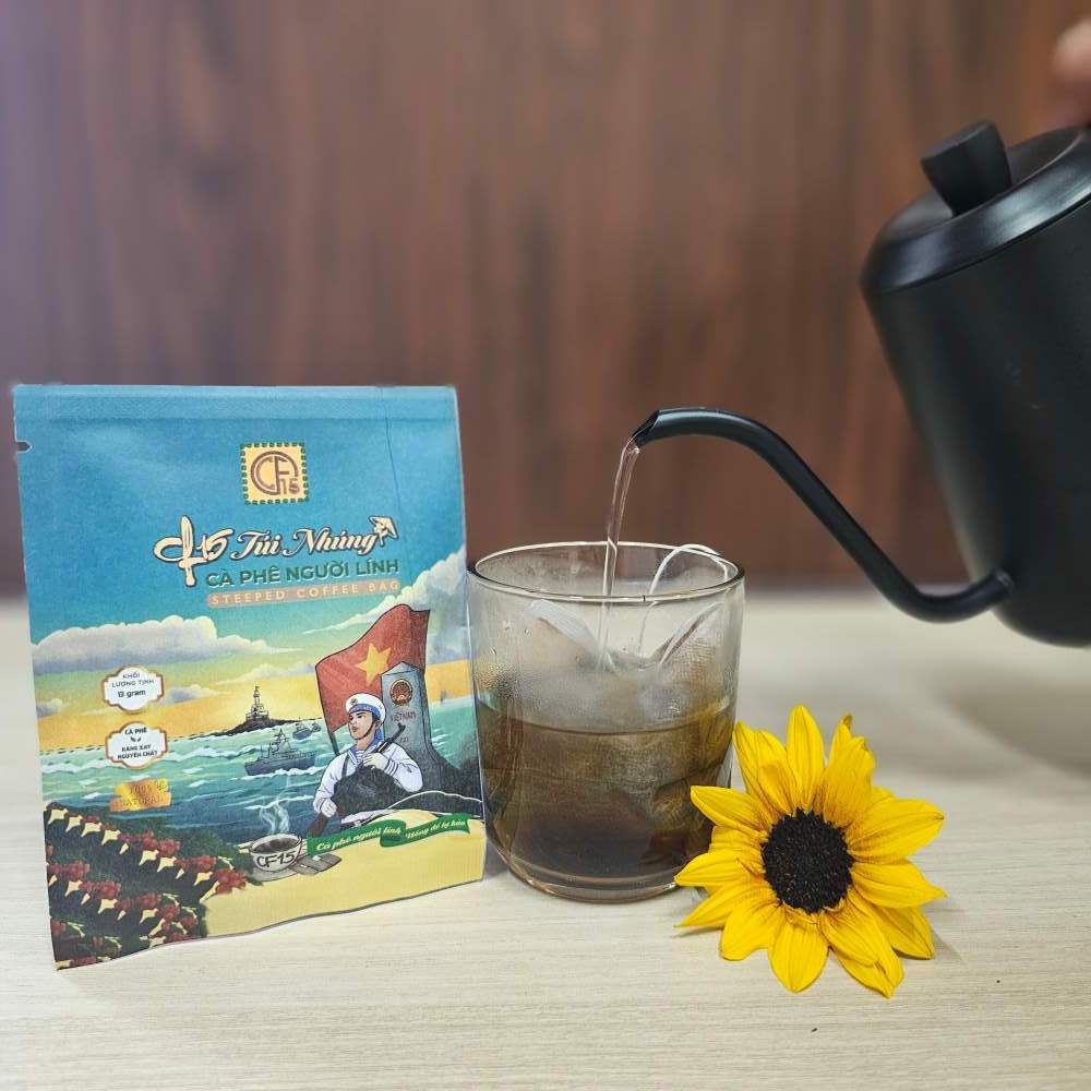 Cà Phê CF15 Túi Nhúng - Hộp 10 Gói - Cà Phê Người Lính| Robusta Nguyên Chất