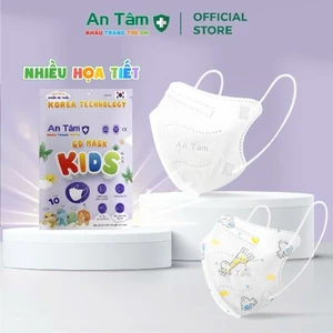 Khẩu trang 6D Kids An Tâm, 4 lớp kháng khuẩn dày dặn, đa dạng họa tiết, bảo vệ tối ưu cho bé - Túi 10 cái