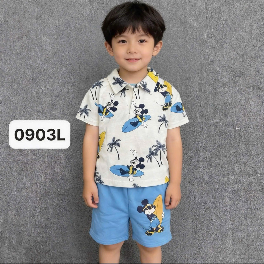 Bộ đồ polo bé trai xuất dư 0903L họa tiết xinh xắn – set quần áo trẻ em nam size 1-6Y (10-25kg)
