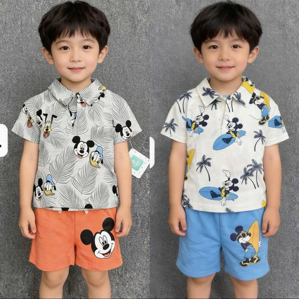 Bộ đồ polo bé trai xuất dư 0903L họa tiết xinh xắn – set quần áo trẻ em nam size 1-6Y (10-25kg)