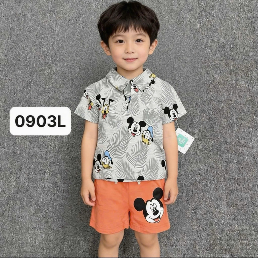 Bộ đồ polo bé trai xuất dư 0903L họa tiết xinh xắn – set quần áo trẻ em nam size 1-6Y (10-25kg)