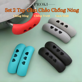 Bộ 2 Tay Lót Nồi Proki Chất Liệu Silicon Cách Nhiệt Chống Trượt Tiện Lợi, Vỏ Bọc Nồi Chống Nóng Kẹp Tai Hấp Nồi