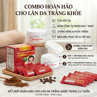 Bộ Sản Phẩm Tắm Trắng Và Kem Dưỡng Da Body Huyền Hana (Hộp 24g+kem 200g ) tặng 5 gói