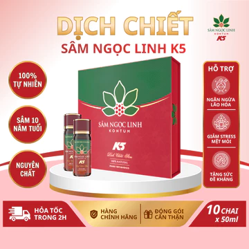 Dịch Chiết Sâm Ngọc Linh K5 Hộp 10 Chai (Chai 50ML)