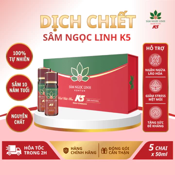 Dịch Chiết Sâm Ngọc Linh K5 Hộp 5 Chai (Chai 50Ml)