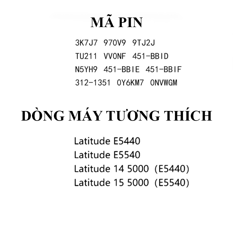Pin Dell Latitude E5440, E5540 – VJXMC / VV0NF - Mới , Bảo hành 6–12 tháng