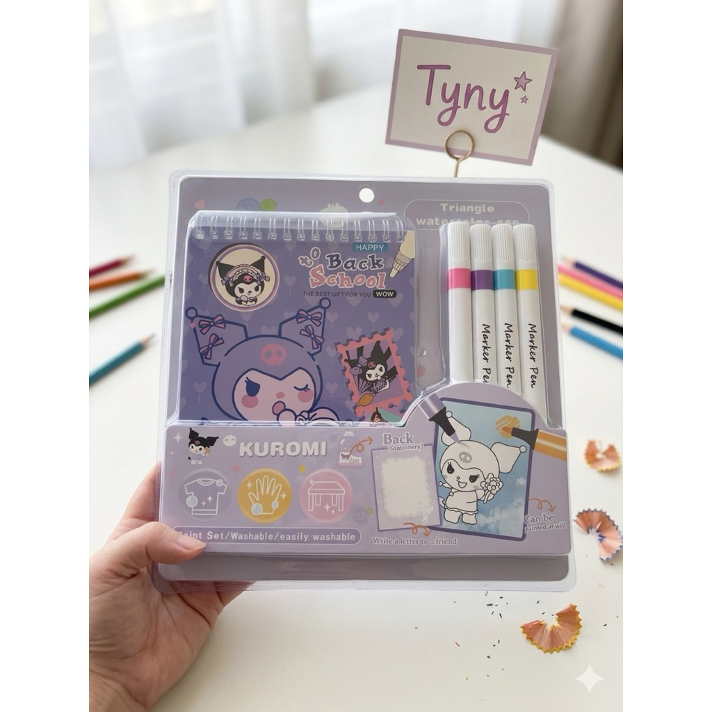 Set Bộ Sổ Và Bút Màu Kuromi Cinnamoroll Melody Thiết Kế Sinh Động Phát Triển Kỹ Năng Sáng Tạo Cho Trẻ