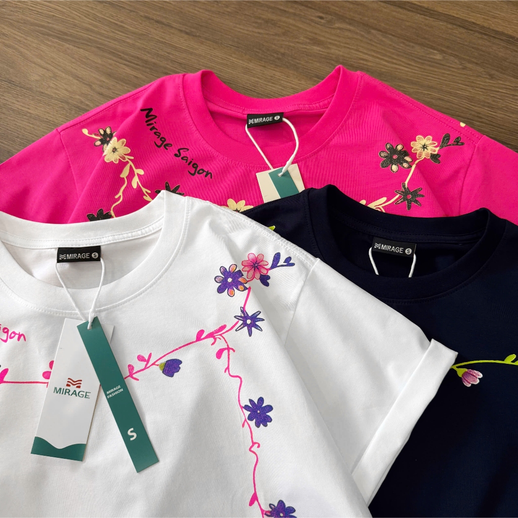 Áo Thun Hoa Dây Cổ Basic, Chất Cotton Mềm Mịn, Có Kèm Hình Thật.