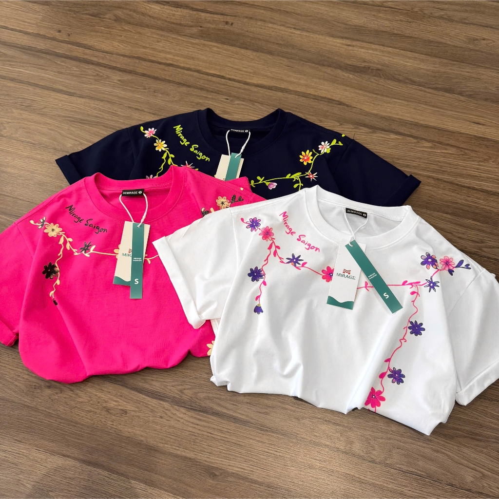 Áo Thun Hoa Dây Cổ Basic, Chất Cotton Mềm Mịn, Có Kèm Hình Thật.