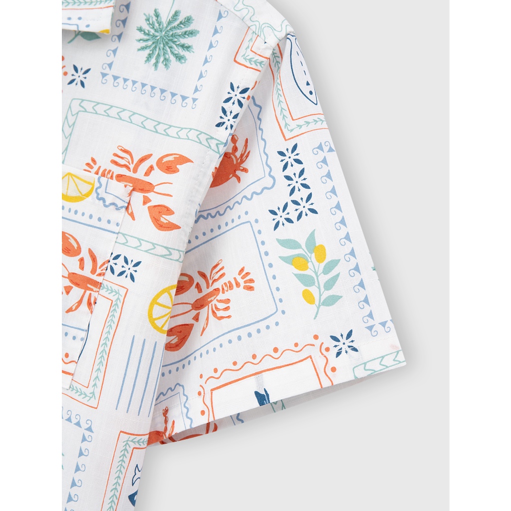 Áo sơ mi bé trai CANIFA cộc tay cổ bẻ in họa tiết chất cotton 100% mềm mịn thoáng mát 2TH26S001