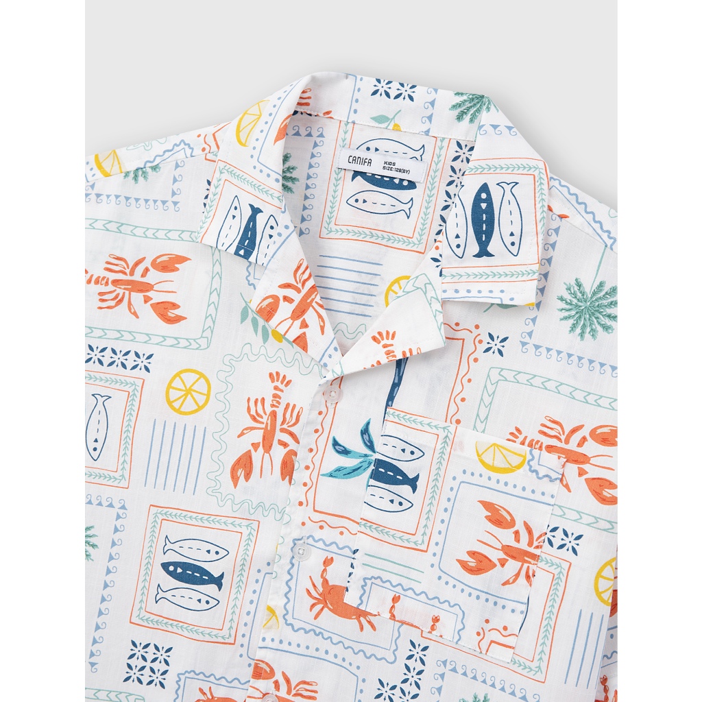Áo sơ mi bé trai CANIFA cộc tay cổ bẻ in họa tiết chất cotton 100% mềm mịn thoáng mát 2TH26S001