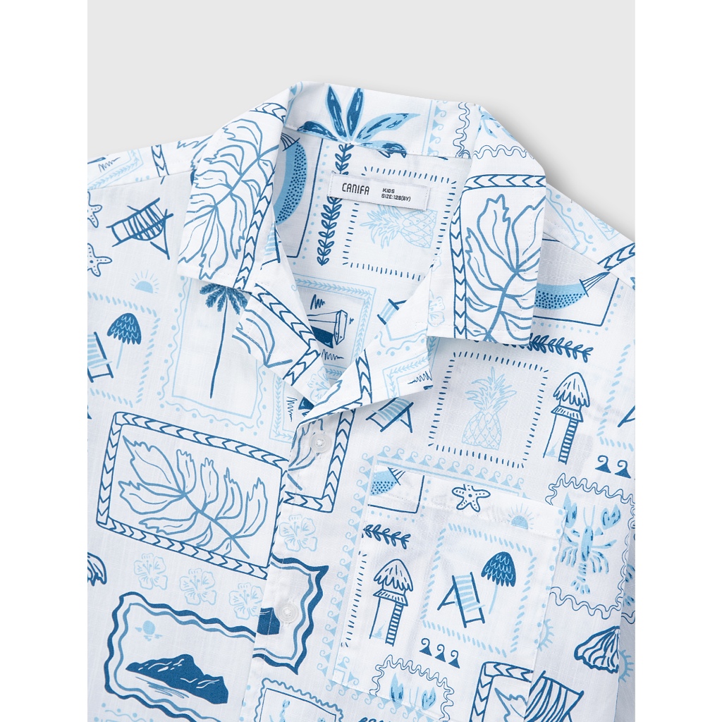 Áo sơ mi bé trai CANIFA cộc tay cổ bẻ in họa tiết chất cotton 100% mềm mịn thoáng mát 2TH26S001
