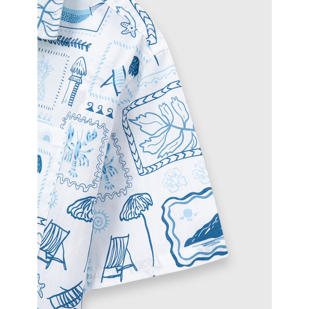Áo sơ mi bé trai CANIFA cộc tay cổ bẻ in họa tiết chất cotton 100% mềm mịn thoáng mát 2TH26S001