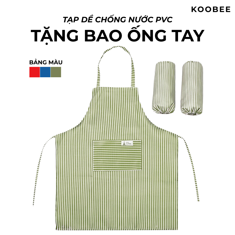 Combo Tạp Dề Nấu Ăn + Bao Ống Tay Chống Nước KOOBEE – Chất Liệu PVC, Có Túi Đựng Tiện Dụng (CSNC30)