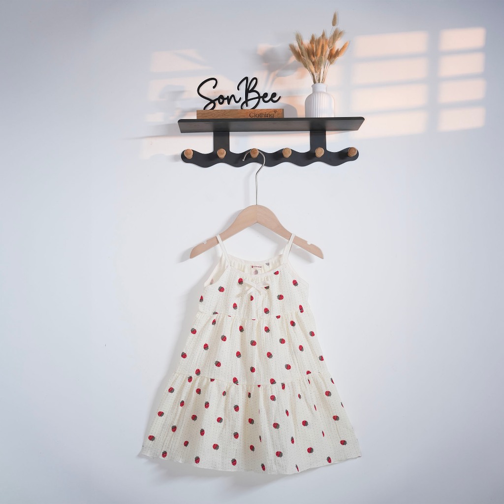 Đầm 2 dây 3 tầng cho bé gái xô Muslin SONBEE form rộng mặc ngủ chất liệu xô chính phẩm loại 1.
